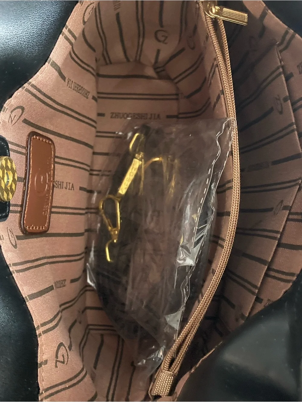 Source Unknown Black Embossed Satchel with Gold Hardware